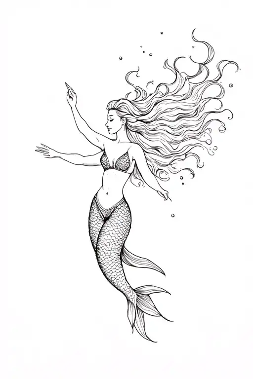 A Dancer Danced And Swimming With A Mermaid With Hair