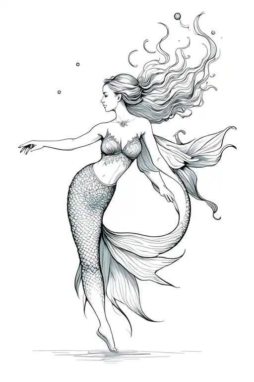A Dancer Dancing Next To A Mermaid Swimming