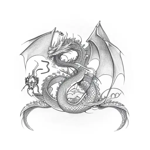 Cancer Ribbon With A Dragon