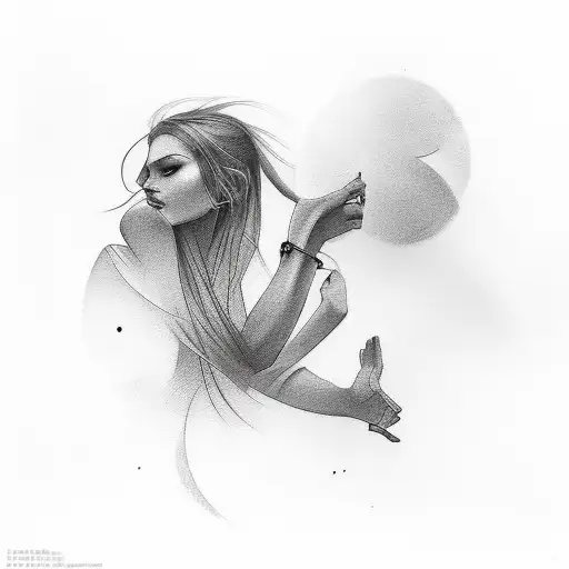 Female Silhouette With Circle Tattoo On Elbow