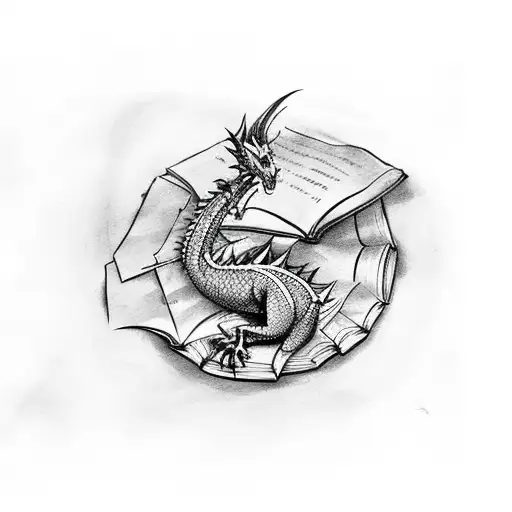 Red Dragon Sleeping In A Pile Of Books And Gold Coins