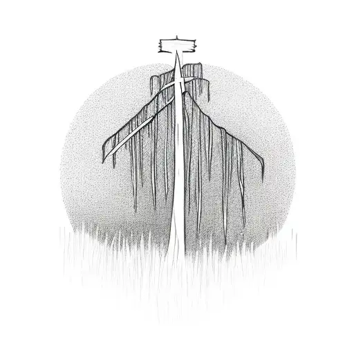 Weeping Willow With An Abstract Cross In Front