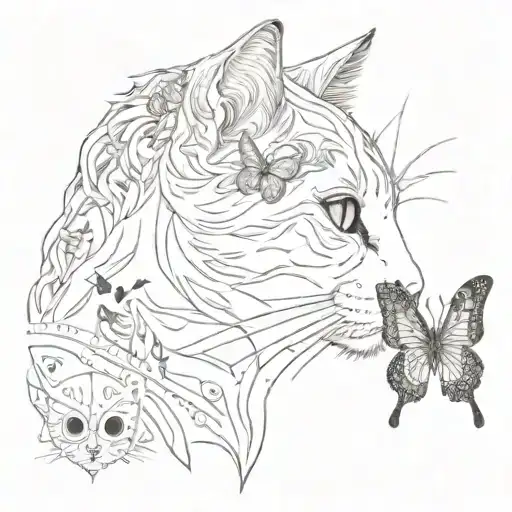 Cat With Butterfly On Nose And Combined With A Semicolon