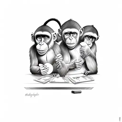 Monkeys Sitting At A Table With Money