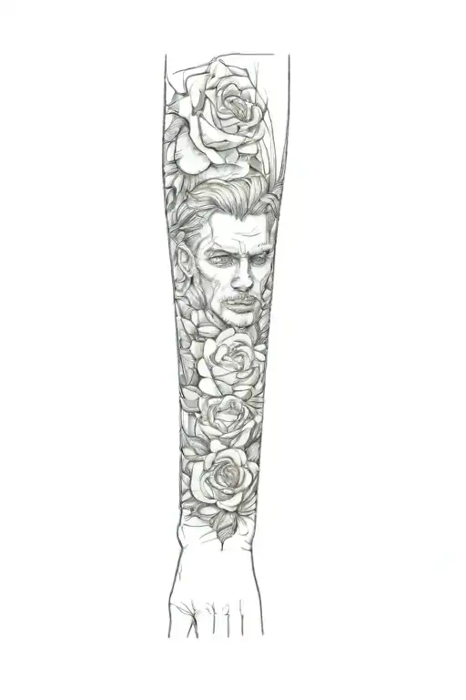 A Tattoo Of A Man With A Rose On His Arm