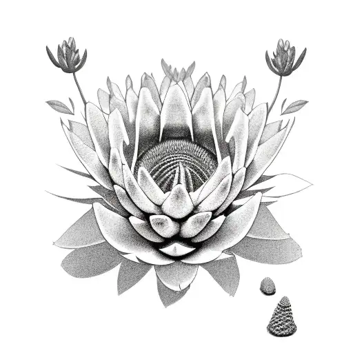Black And White Protea With Succulents And Flowers On Sides