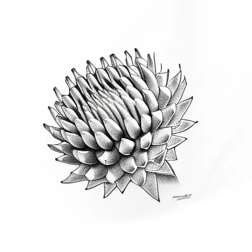 Forearm Small Detailed Black And White Protea With Succulents And Flowers On Sides