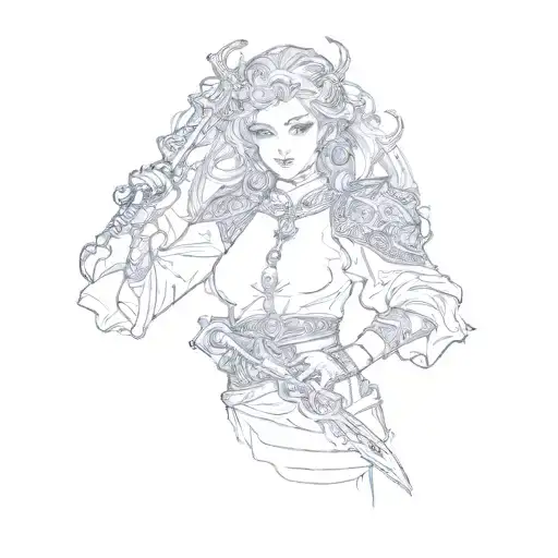 A Woman Holding A Sword