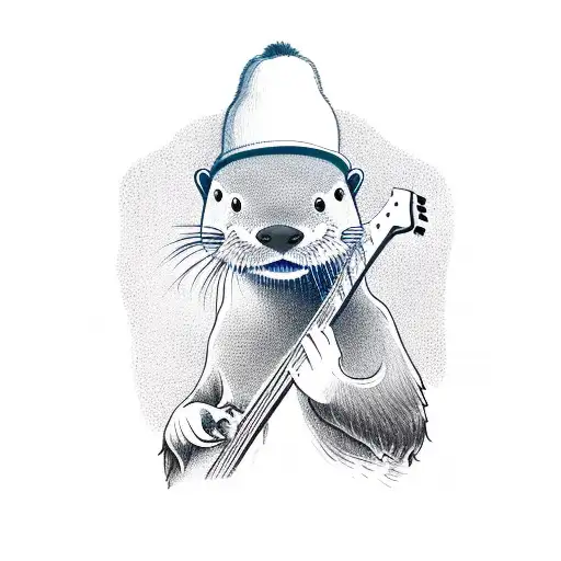 An Otter Playing A Guitar With Its Tail While Wearing A Dickhead Hat