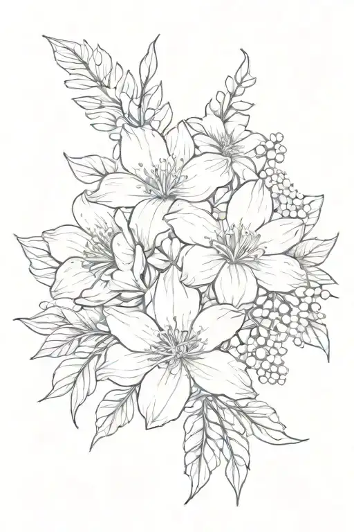 May And December Birth Flower Bouquet Fine Line