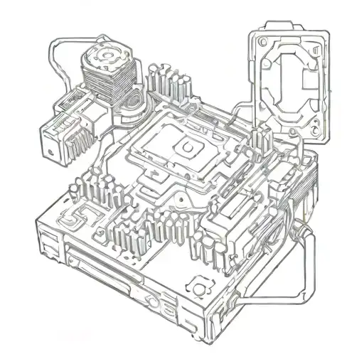 A Sketch Tattoo Of A Computer Motherboard With Delicate Line Work