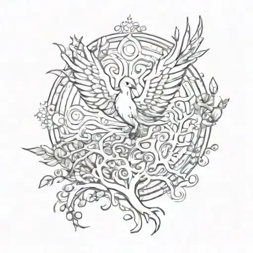 Phoenix Bird Inside A Tree Of Life