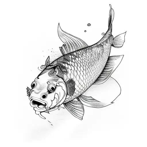 Koi Fish Between Leaves