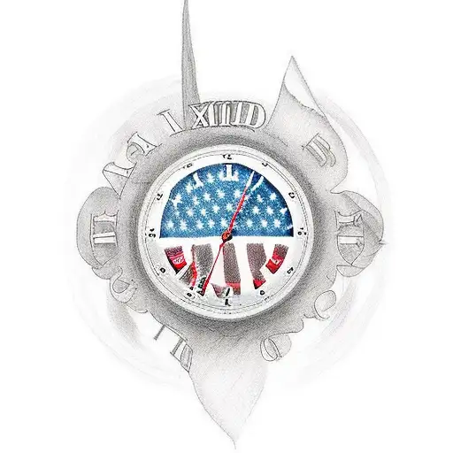 I Need A Tattoo That Has A American Flag Background With A Clock
