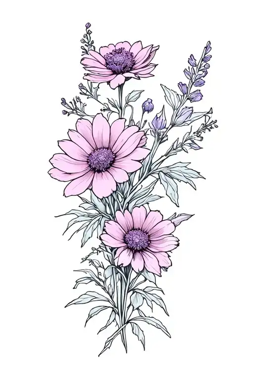 Cosmos & Larkspur Flowers Intertwined