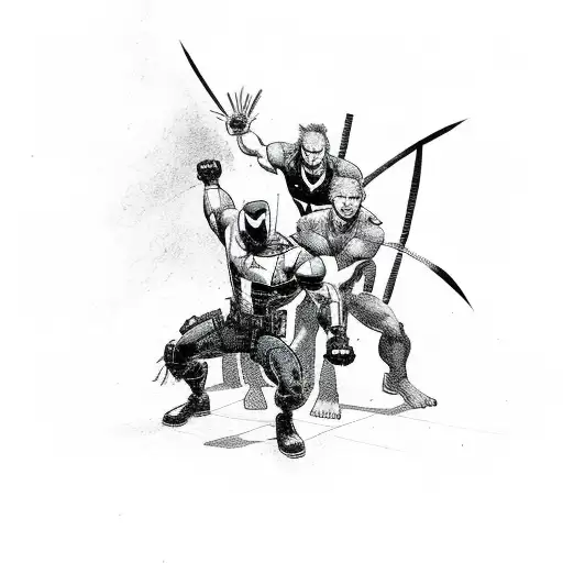 Deadpool And Wolverine Fighting With Marvel Logo In Background