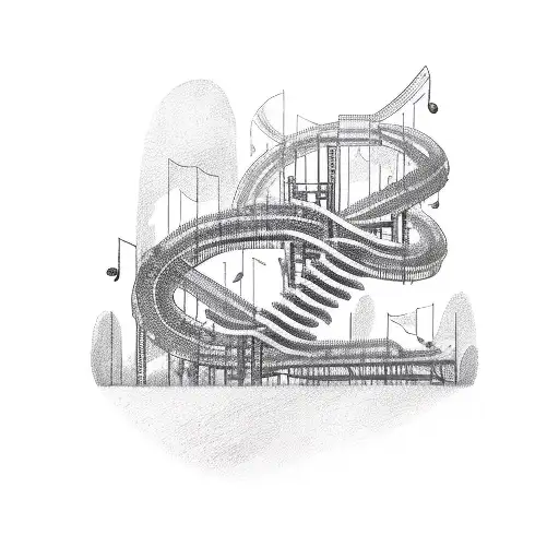 A Roller Coaster Track Intertwined With Music Notes And A Book Open To A Favorite Passage