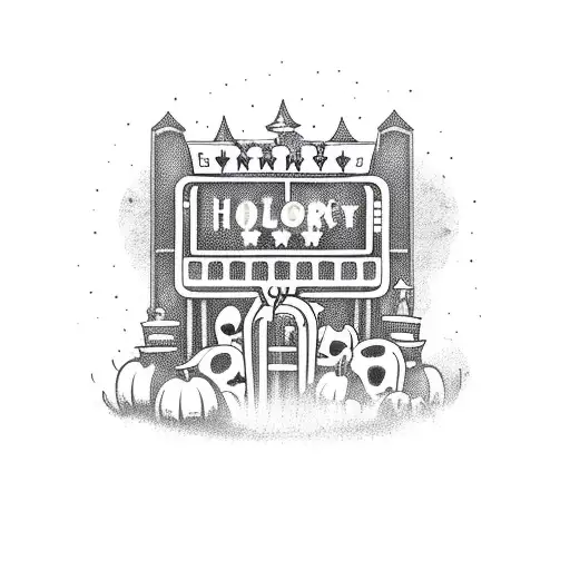 A Horror Themed Roller Coaster Cart With Spooky Elements And A Vegas Sign In The Background