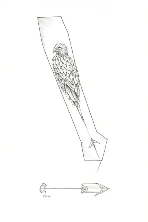 A Tattoo Of An Arrow And An Eagle