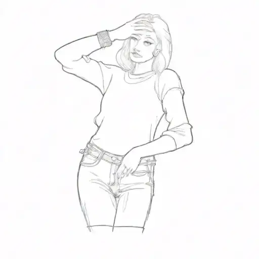 A Girl In A Black Top And Jeans