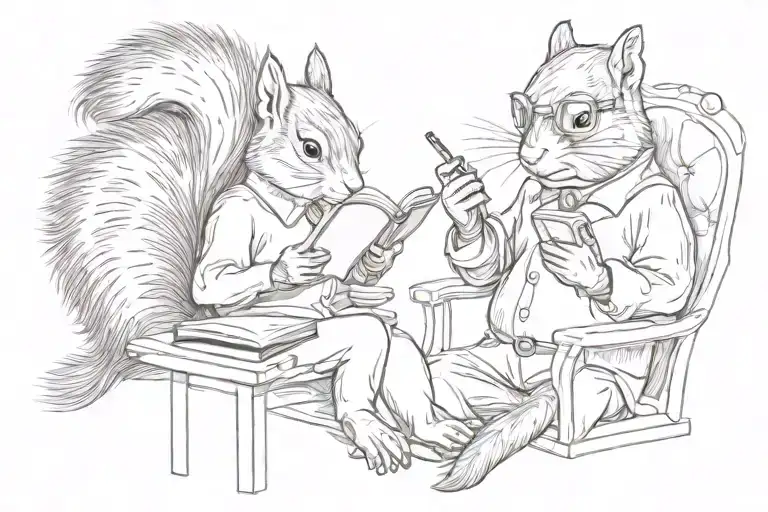 Squirrel Reading A Book Drinking Bourbon And Smoking A Cigar
