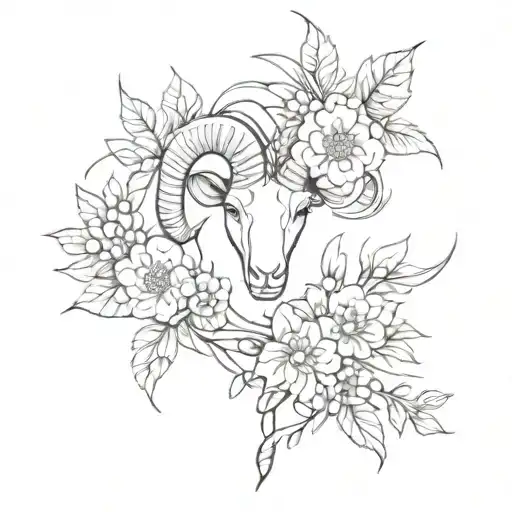 Aries Spine Tattoo With Flowers