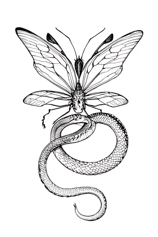 Butter Fly And Snake Intertwined