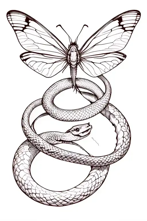 Butter Fly And Snake Intertwined