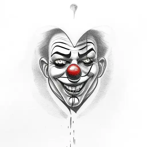 A Clown With A Broken Heart Tattoo In Sketch Style