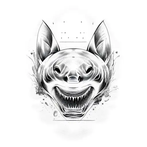 Create A Tattoo Featuring A Mix Of A White Shark Jaw And Grizzly Bear Paws In A Black-grey Style