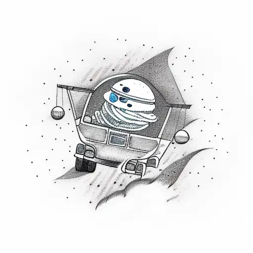 Space Themed Tattoo With Ice Cream Van