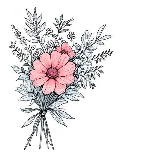 January And March Birth Flower Bouquet Fine Line