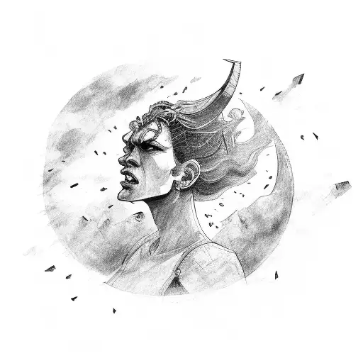 Powerful Warrior Woman In Profile Screaming With Her Head Raised To The Sky