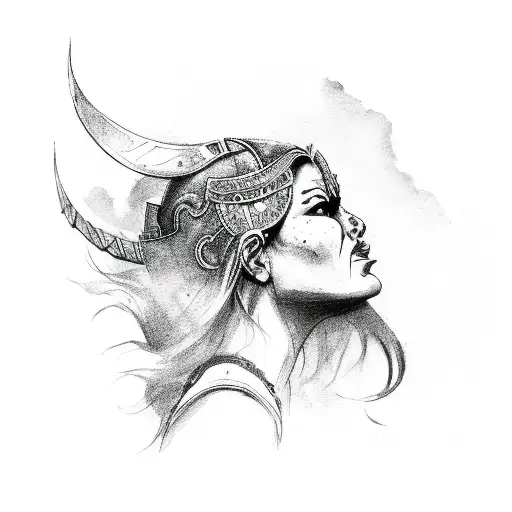 Warrior Woman In Profile Screaming Head Raised To The Sky