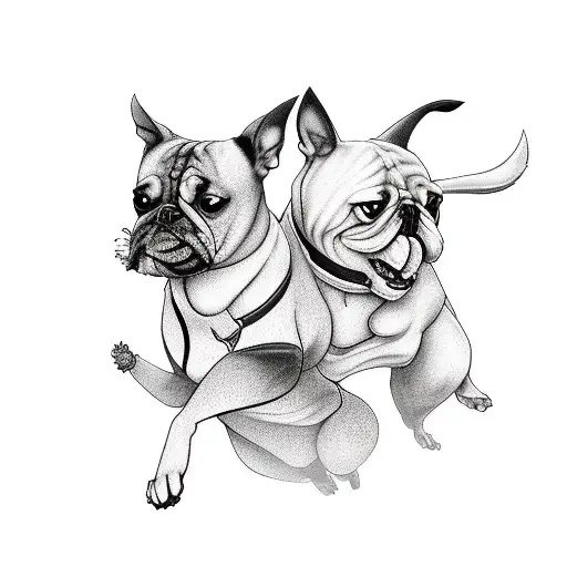 A Tattoo Design Of Two Dogs Playing Football With A Fortnite Theme In The Background