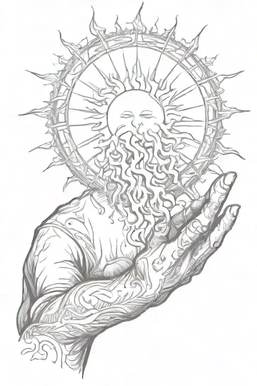 Man Holding Burning Sun In Hands