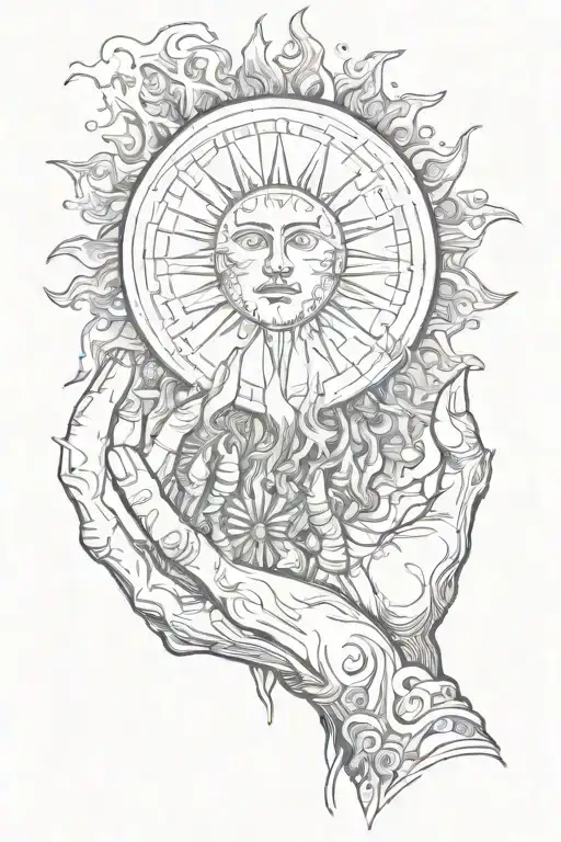 Man Holding Burning Sun In Hands