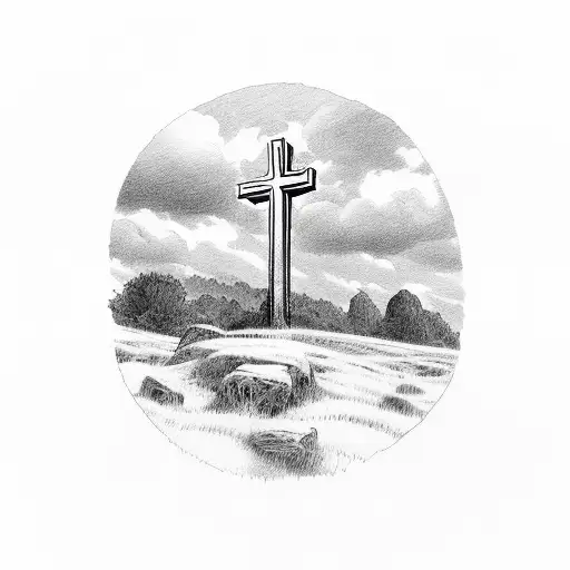 Christian Cross On Hill