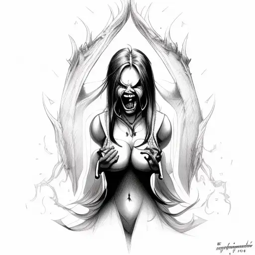 Woman Demon Laugh Bite Screaming