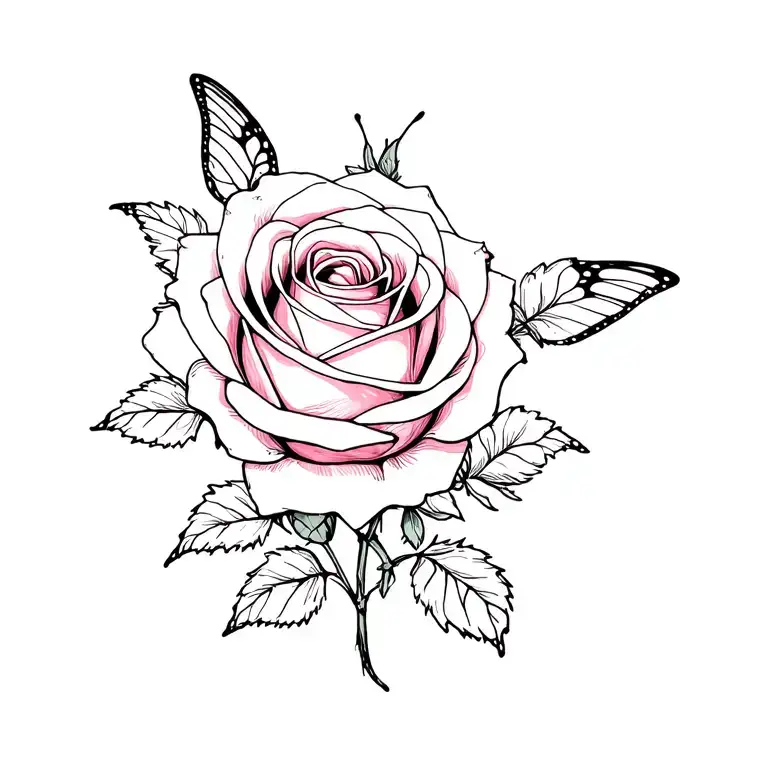 Rose And Butterfly In Color