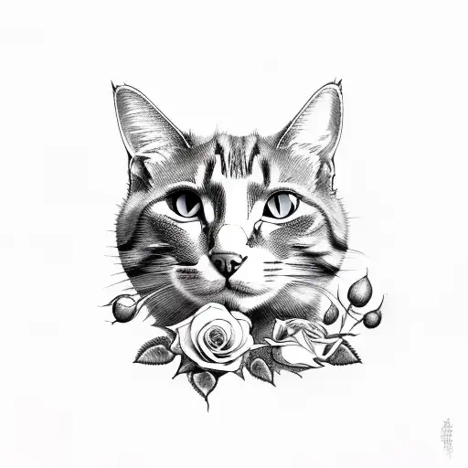 Cat With Roses And Bold Lines