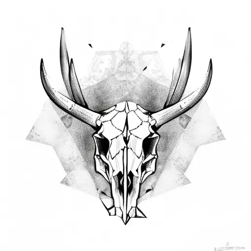 Bull Skull With Flowers In A Triangle