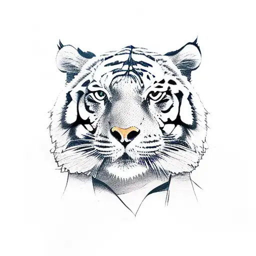 Samurai Half Face With Tiger Half Face