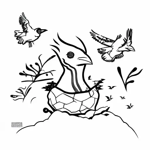 Raven With Little Birds Flying Out Of The Nest