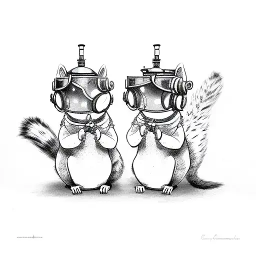 A Matching Cartoon Squirrel Duo Dressed In Steampunk Attire With Goggles And Gears