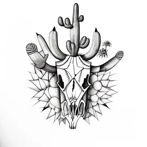 Cow Skull With Cactus