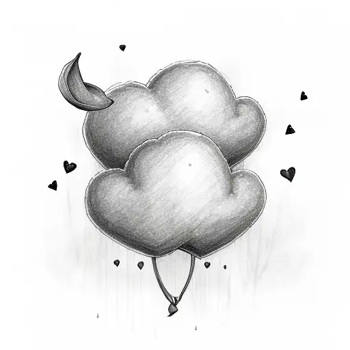Line Drawing Of Cloud Raining Love Hearts Onto A Tulip