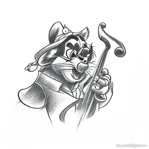 A Sketch Style Tattoo Of A Disney Character Playing A Musical Instrument