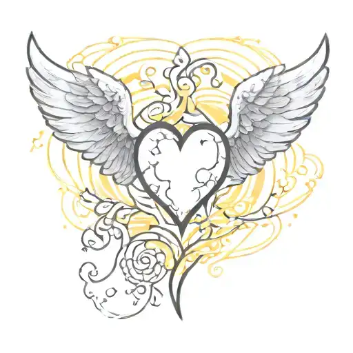 Yellow Heart With Angel Wings Flying