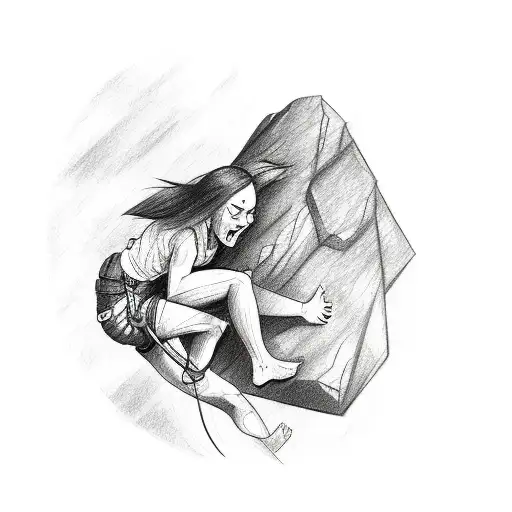 A Sketch-style Tattoo Of A Person Climbing A Rock Wall With A Dog Waiting At The Top